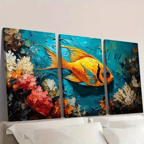 3pcs Fish Painting Coral Underwater A Wall Art Set Canvas Unframed - High Quality Print 100% Australian Made Wall Canvas - Bella Home Decor