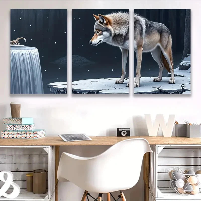 3pcs Wolf Howls at the Moon Y Wall Art Set Canvas Framed 60x90cm - High Quality Print 100% Australian Made Wall Canvas Ready to Hang