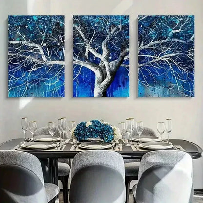 3pcs Blue Tree White Branches Canvas Unframed - High Quality Print 100% Australian Made Wall Canvas - Bella Home Decor