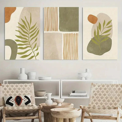 3pcs Tropical Leaf Painting Sage Green Wall Art Metal Print Ready to Hang Art - Bella Home Decor