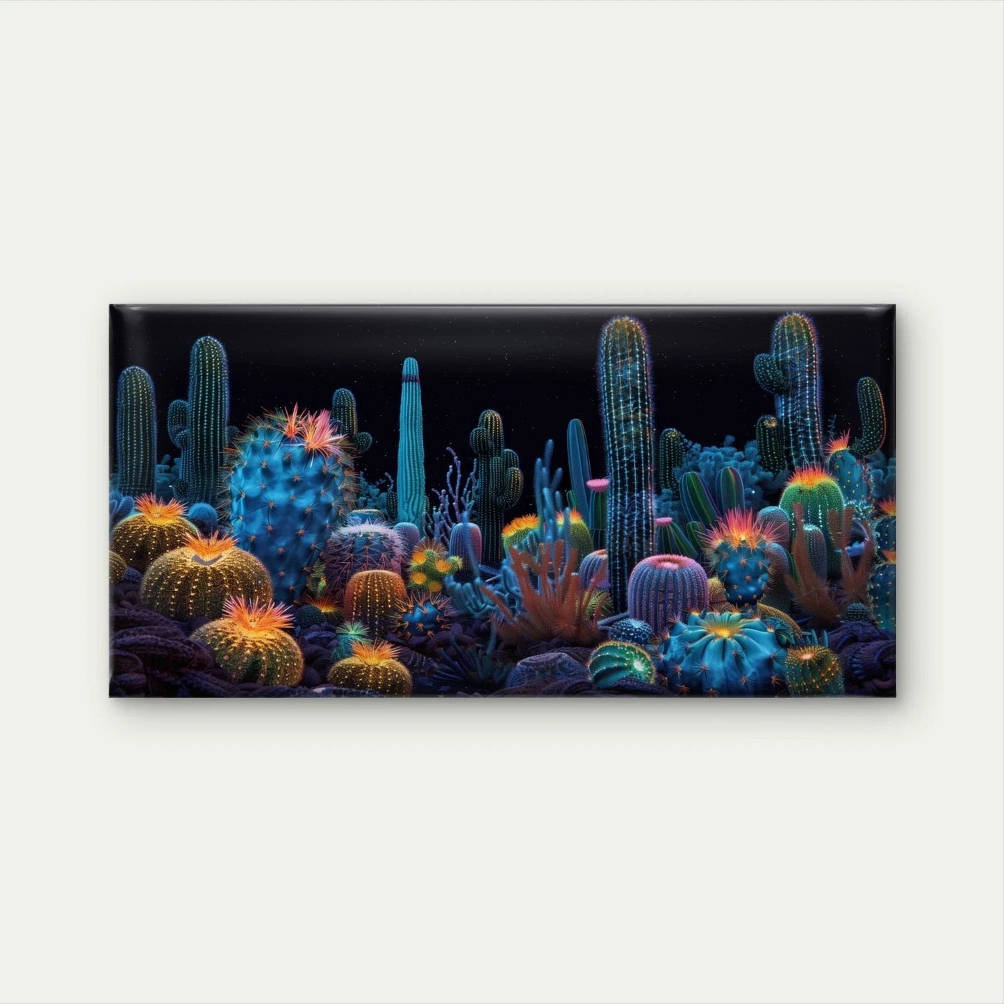 Surreal Neon Tropical Flowers Wall Art Canvas Office Home Room Framed 120x60cm