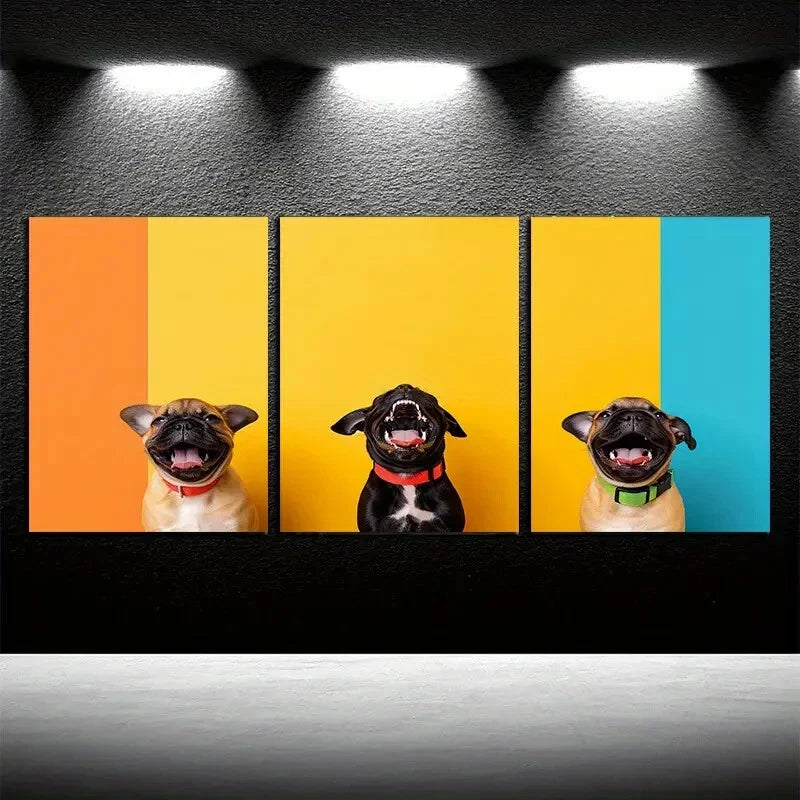 3pcs Vibrant Modern Pet Portrait  Metal Print Ready to Hang Art - Bella Home Decor