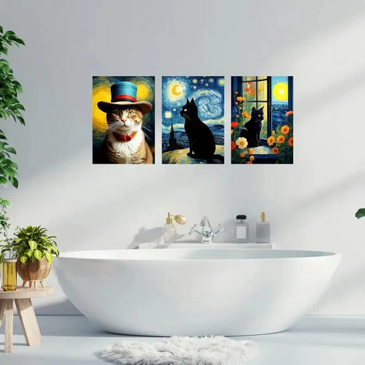 3pcs Masterpieces Cat Mural Metal Print Ready to Hang Art