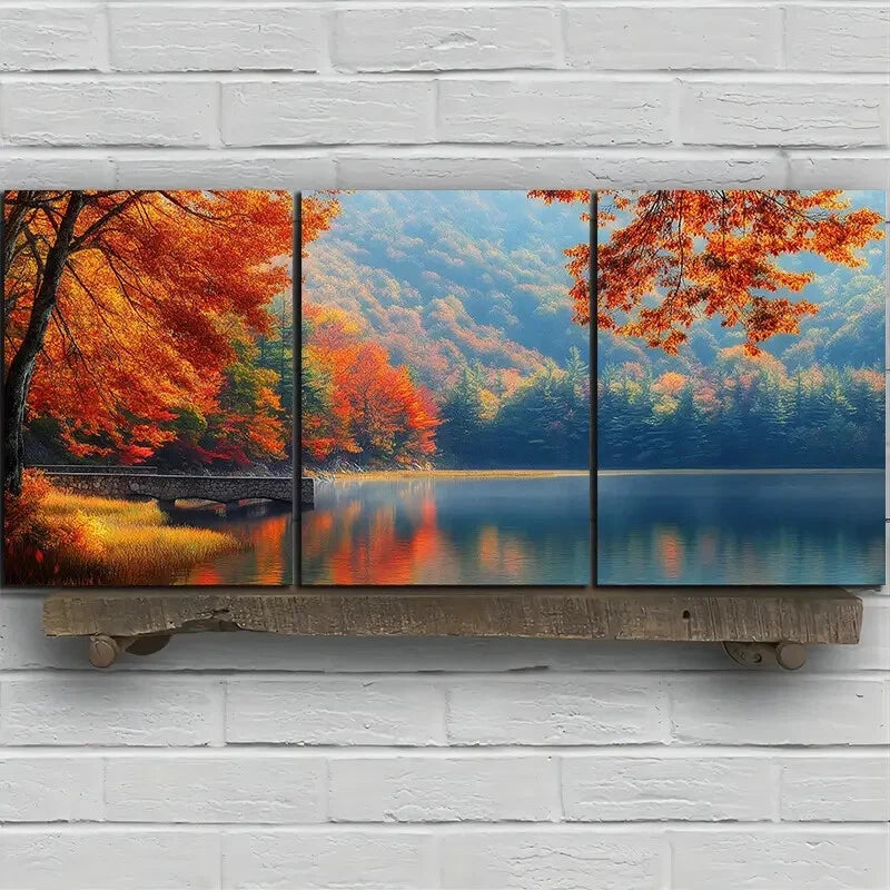 3pcs The Stone Bridge On The Lake Metal Print Ready to Hang Art - Bella Home Decor