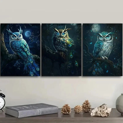 3pcs Featuring a Wise Owl Wall Art Set Canvas Framed 40x60cm - High Quality Print 100% Australian Made Wall Canvas Ready to Hang - Bella Home Decor