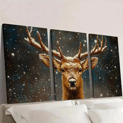 3pcs Snowy Forest Scene with Antlers DS   Wall Art Set Canvas Framed 60x90cm - High Quality Print 100% Australian Made Wall Canvas Ready to Hang