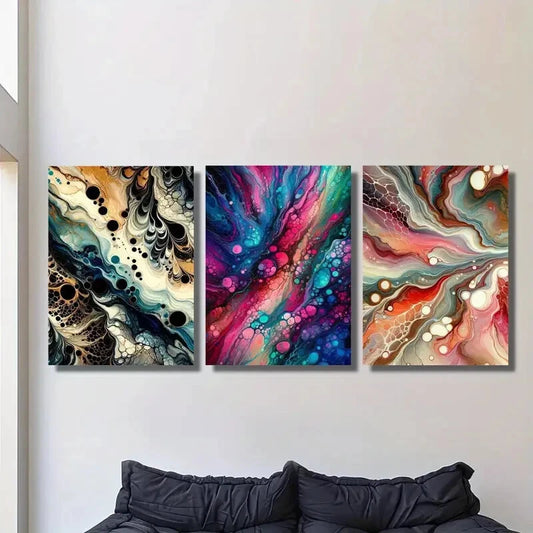 3pcs Abstract Gradient Bubble Colorful Fluid Post Art Metal Print Ready to Hang Art