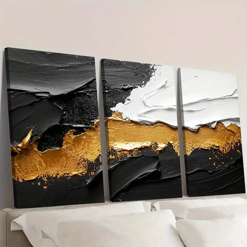 3pcs Black and White Abstract Texture SD    Wall Art Set Canvas Framed 50x70cm - High Quality Print 100% Australian Made Wall Canvas Ready to Hang - Bella Home Decor