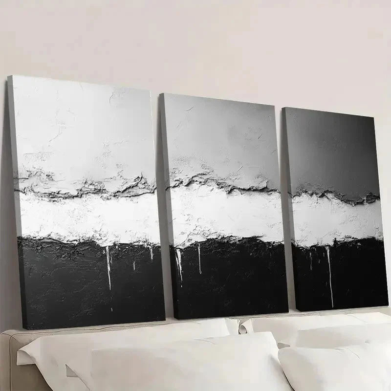 3pcs Black and White Abstract Textured BM Wall Art Set Canvas Framed 40x60cm - High Quality Print 100% Australian Made Wall Canvas Ready to Hang - Bella Home Decor