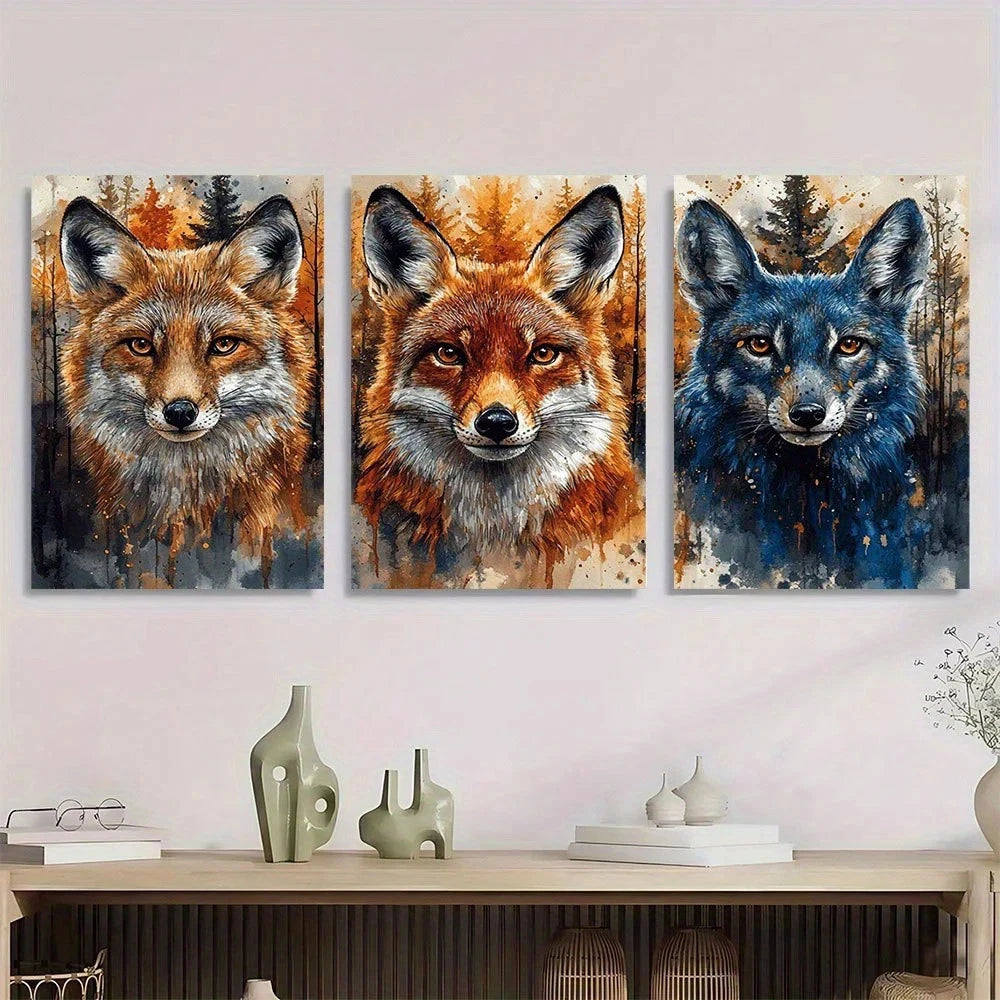 3pcs Watercolor Animals Themed Wolf Metal Print Ready to Hang Art