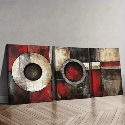 3pcs Abstract art painting of circles and rings Wall Art Set Canvas Framed 50x70cm - High Quality Print 100% Australian Made Wall Canvas Ready to Hang