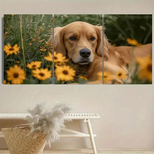 3pcs Golden Retriever & Sunflower Wall Art Set Canvas Unframed - High Quality Print 100% Australian Made Wall Canvas - Bella Home Decor