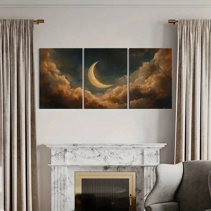 3pcs Moonlit Sky Crescent Moon Clouds Metal Print Ready to Hang Art - Bella Home Decor