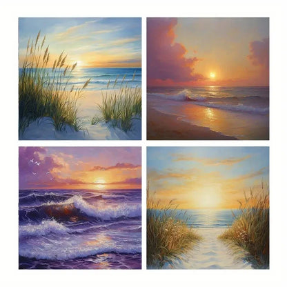 4pcs  Skies Poster, Sunset  Wall Art Canvas Framed