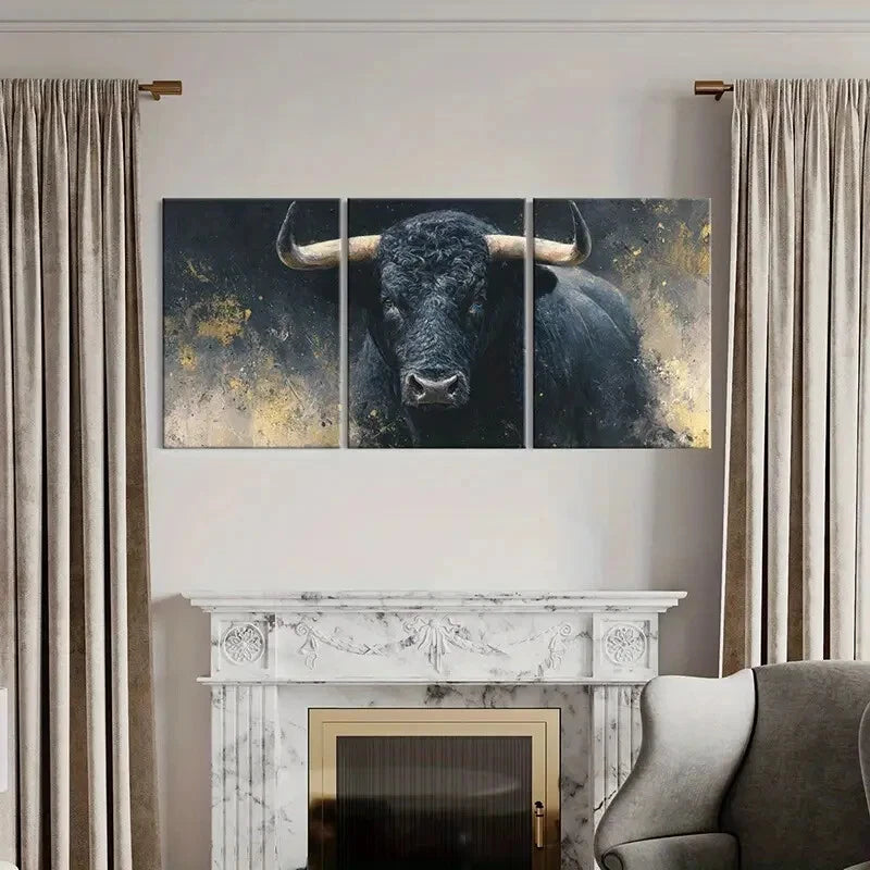 3pcs Artistic Bull Portrait Abstract Painting Metal Print Ready to Hang Art - Bella Home Decor