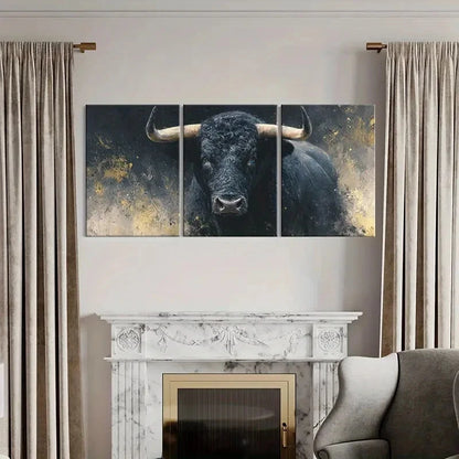 3pcs Artistic Bull Portrait Abstract Painting Metal Print Ready to Hang Art - Bella Home Decor