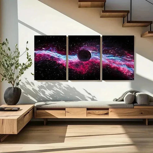 3pcs Vibrant Planet & Nebula Wall Art Canvas Unframed - High Quality Print 100% Australian Made Wall Canvas