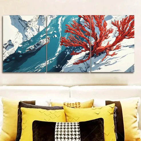 3pcs Coral trees and rivers Canvas Wall Art Canvas Unframed - High Quality Print 100% Australian Made Wall Canvas - Bella Home Decor