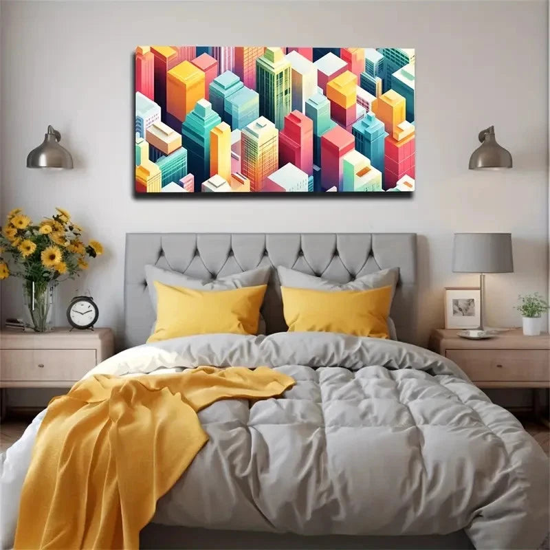 Vibrant Cityscape Colorful Wall Art Canvas Office Home Room Framed 120x60cm
