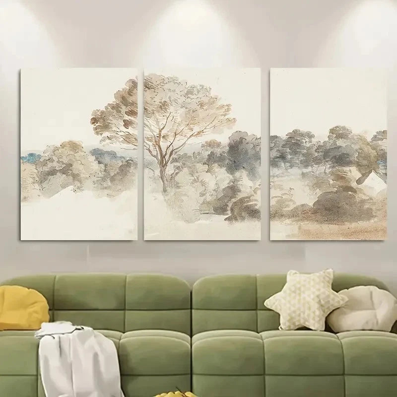 3pcs Serene River Scene with Trees and Hills Metal Print Ready to Hang Art