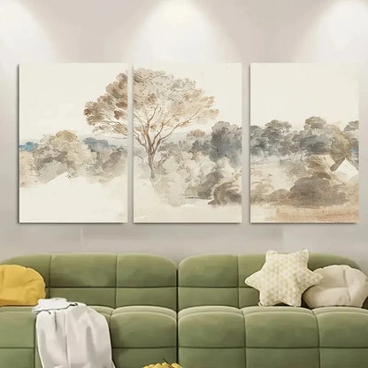 3pcs Serene River Scene with Trees and Hills Metal Print Ready to Hang Art