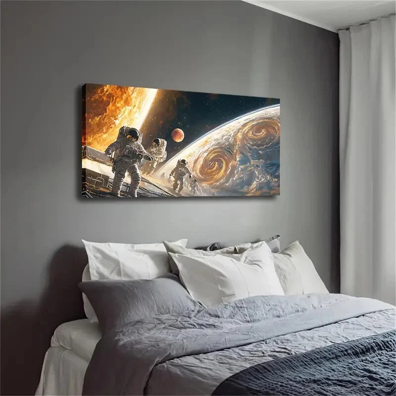 Three Astronauts' Magnificent Wall Art Canvas Office Home Room Framed 120x60cm - Bella Home Decor