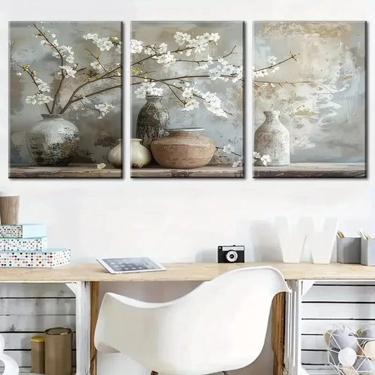 3pcs Abstract Floral Vintage Style, Resin Metal Print Ready to Hang Art