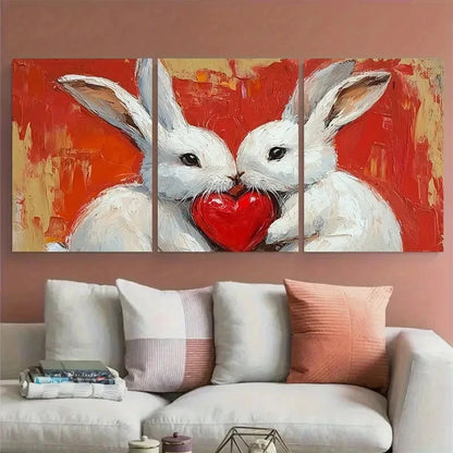 3pcs White Bunny with Heart Pet Portrait Metal Print Ready to Hang Art