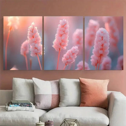 3pcs Minimalist Pastel Pink Cattails Wall Art Set Canvas Framed 40x60cm - High Quality Print 100% Australian Made Wall Canvas Ready to Hang - Bella Home Decor
