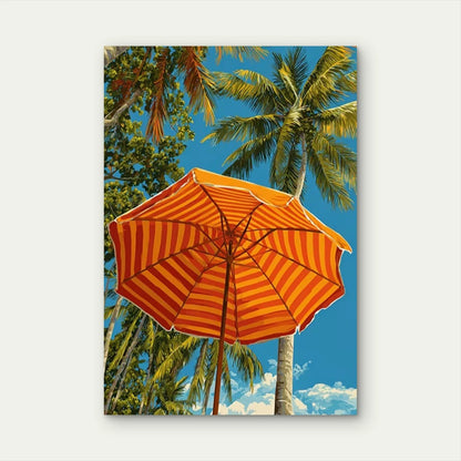 Vibrant Orange Striped Coastal Beach Umbrella Metal Print Ready to Hang