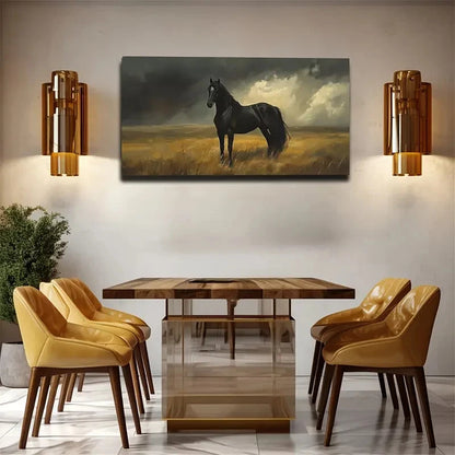 Abstract Black Steed Stands Wall Art canvas office home room framed 120x60cm
