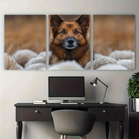 3pcs Shepherd Dog Vivid Illustration Metal Print Ready to Hang Art