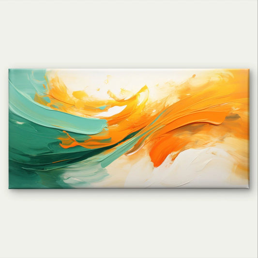 Abstract Teal & Orange Fluid Paint Wall Art Canvas Office Home Framed 120x60cm