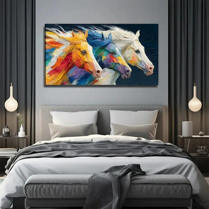 Colorful Horses Suitable Wall Art Canvas Office Home Room Framed 120x60cm