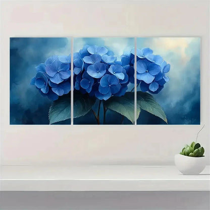 3pcs Blue Watercolor Botanical Paintings Metal Print Ready to Hang Art