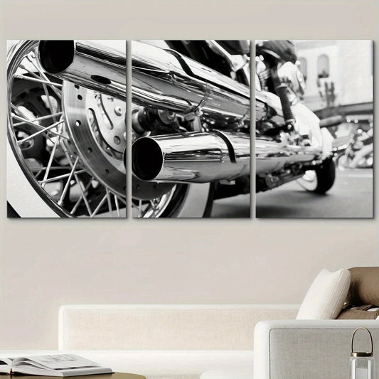 3pcs Black & White Motorcycle Vehicles Metal Print Ready to Hang Art