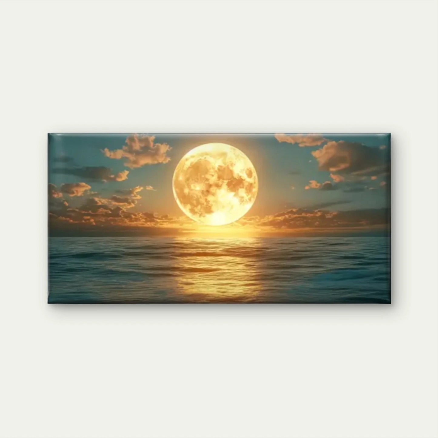 Moon Over Ocean Calm Wall Art Canvas Office Home Room Framed 120x60cm