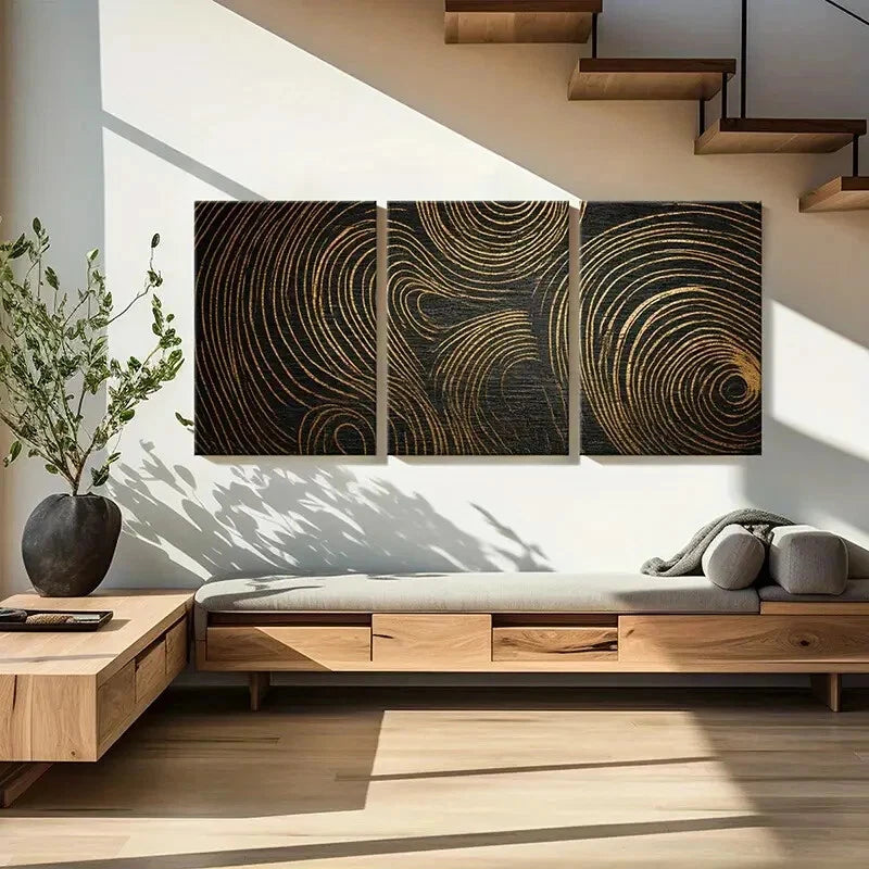 3pcs Elegant Abstract Golden Swirls Art Metal Print Ready to Hang Art - Bella Home Decor