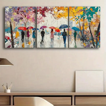 3pcs Colorful Rainy Street Scenes Paintings Metal Print Ready to Hang Art - Bella Home Decor