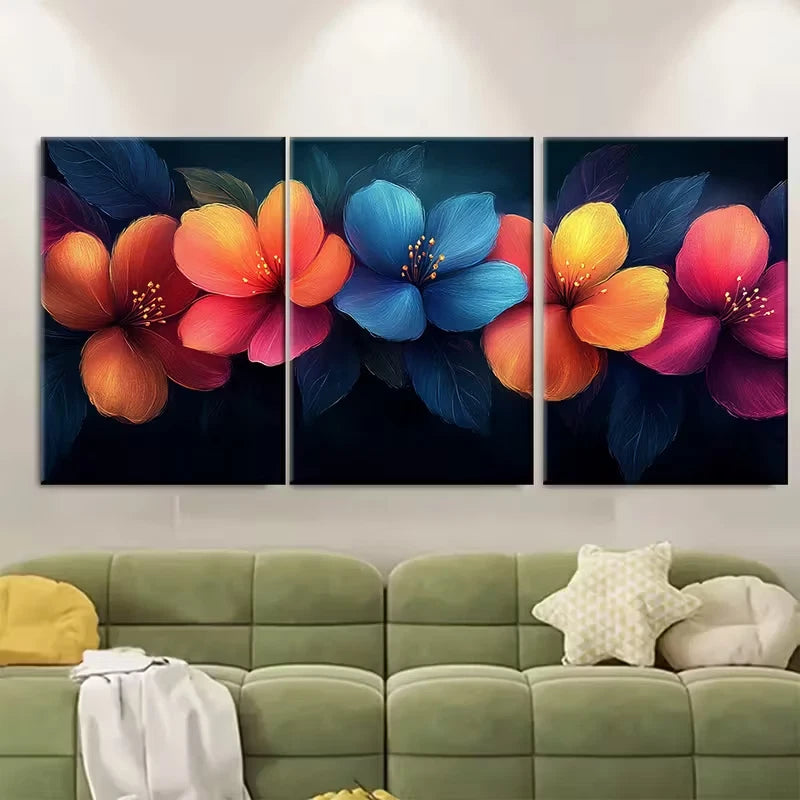 3pcs Neon Floral Brushstroke Texture Metal Print Ready to Hang Art