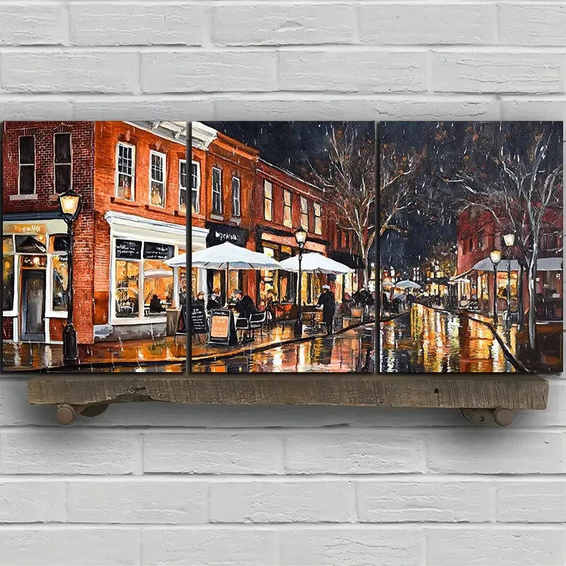 3pcs Beautiful Street Night View Metal Print Ready to Hang Art - Bella Home Decor