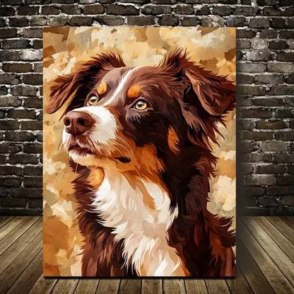 Chocolate Australian Shepherd Dog Painting 40x60cm Metal Print Ready to Han - Bella Home Decor