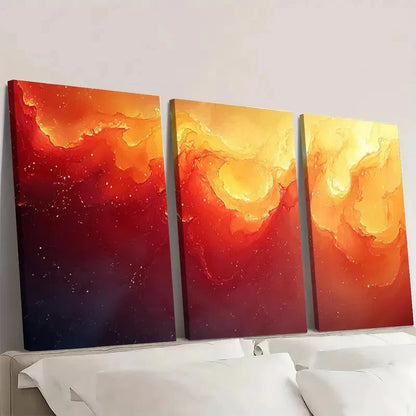 3pcs Red Orange Yellow, Geometric  A Wall Art Set Canvas Framed 40x60cm - High Quality Print 100% Australian Made Wall Canvas Ready to Hang
