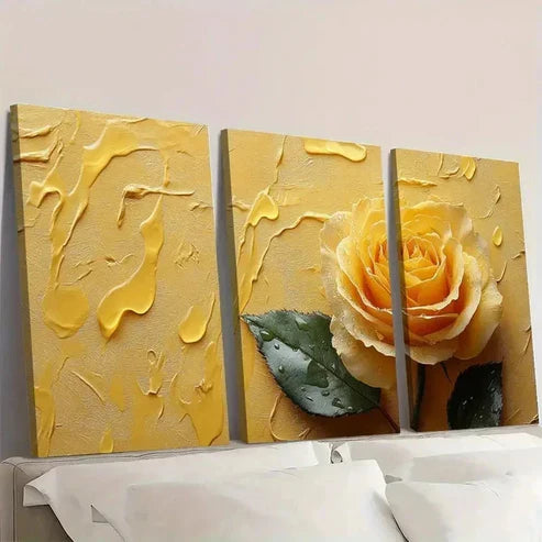 3pcs Yellow Rose Flower Art RT Wall Art Set Canvas Unframed - High Quality Print 100% Australian Made Wall Canvas - Bella Home Decor