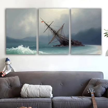3pcs Nautical Ship at Sea Maritime Scene Wall Art Set Canvas Framed 40x60cm - High Quality Print 100% Australian Made Wall Canvas Ready to Hang