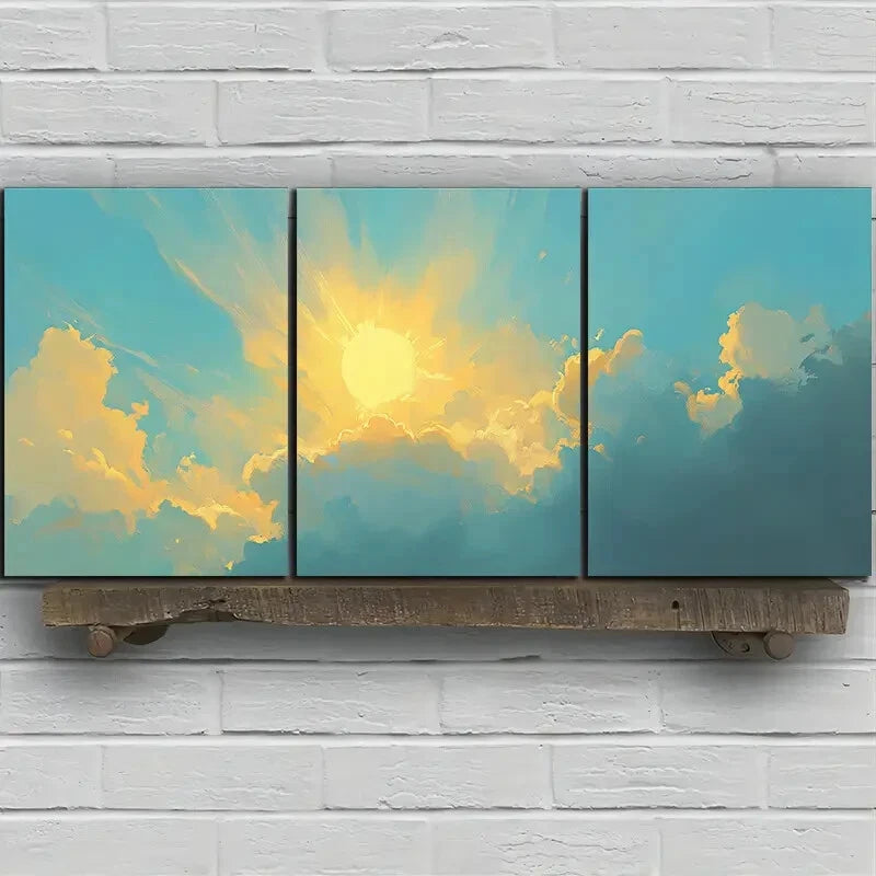 3pcs Beautiful Sky Sun Light Clouds Metal Print Ready to Hang Art - Bella Home Decor