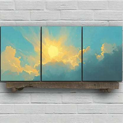 3pcs Beautiful Sky Sun Light Clouds Metal Print Ready to Hang Art - Bella Home Decor
