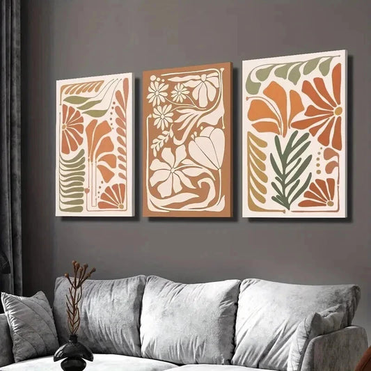 3pcs Abstract Floral Botanical Flowers Wall Art Set Canvas Framed 60x90cm - High Quality Print 100% Australian Made Wall Canvas Ready to Hang