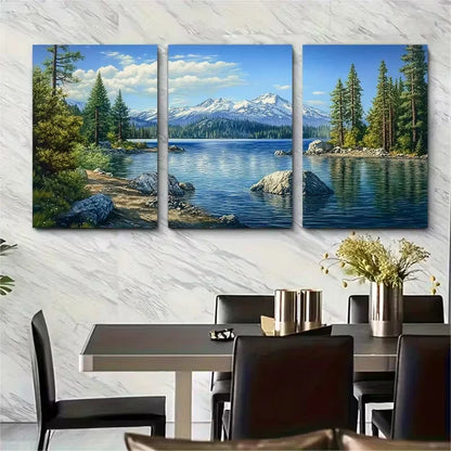 3pcs Lake Almanor Travel Print Metal Print Ready to Hang Art