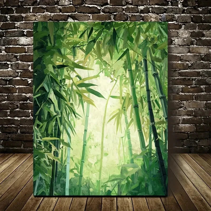 Beautiful Lush Bamboo Forest Painting 40x60cm Metal Print Ready to Hang - Bella Home Decor